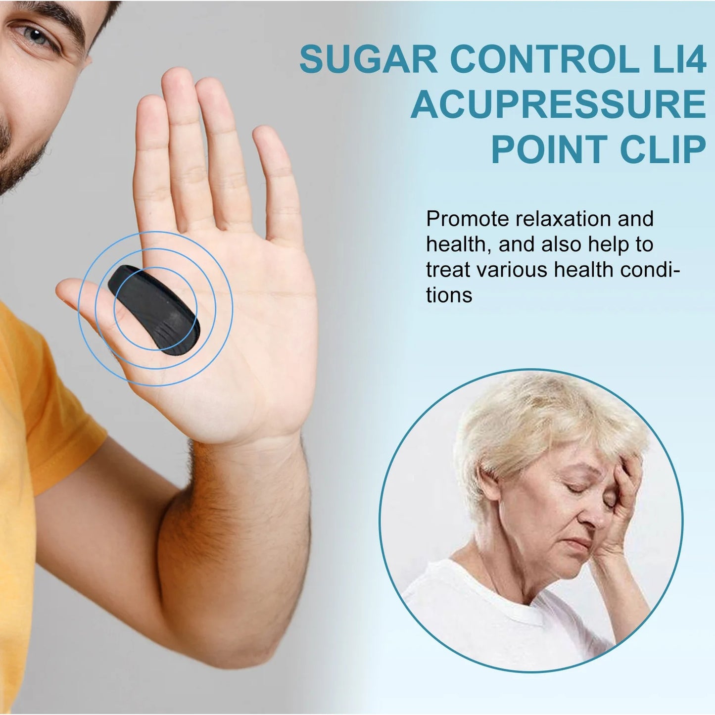 Sugar Control Li4 Acupressure Point Clip Device Headache, Migraine & Tension Relief Diabetes Machine