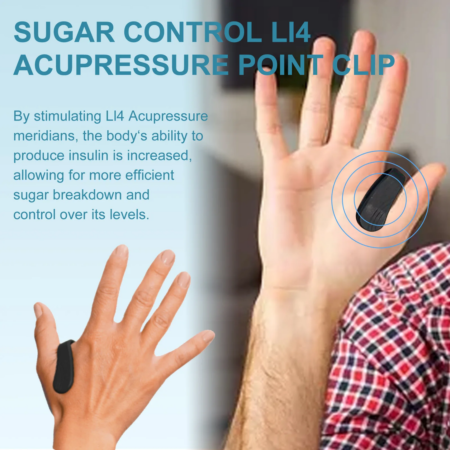 Sugar Control Li4 Acupressure Point Clip Device Headache, Migraine & Tension Relief Diabetes Machine