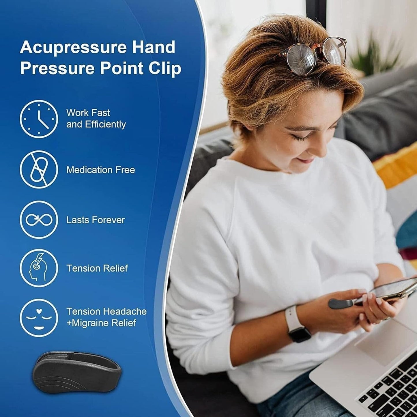 Sugar Control Li4 Acupressure Point Clip Device Headache, Migraine & Tension Relief Diabetes Machine