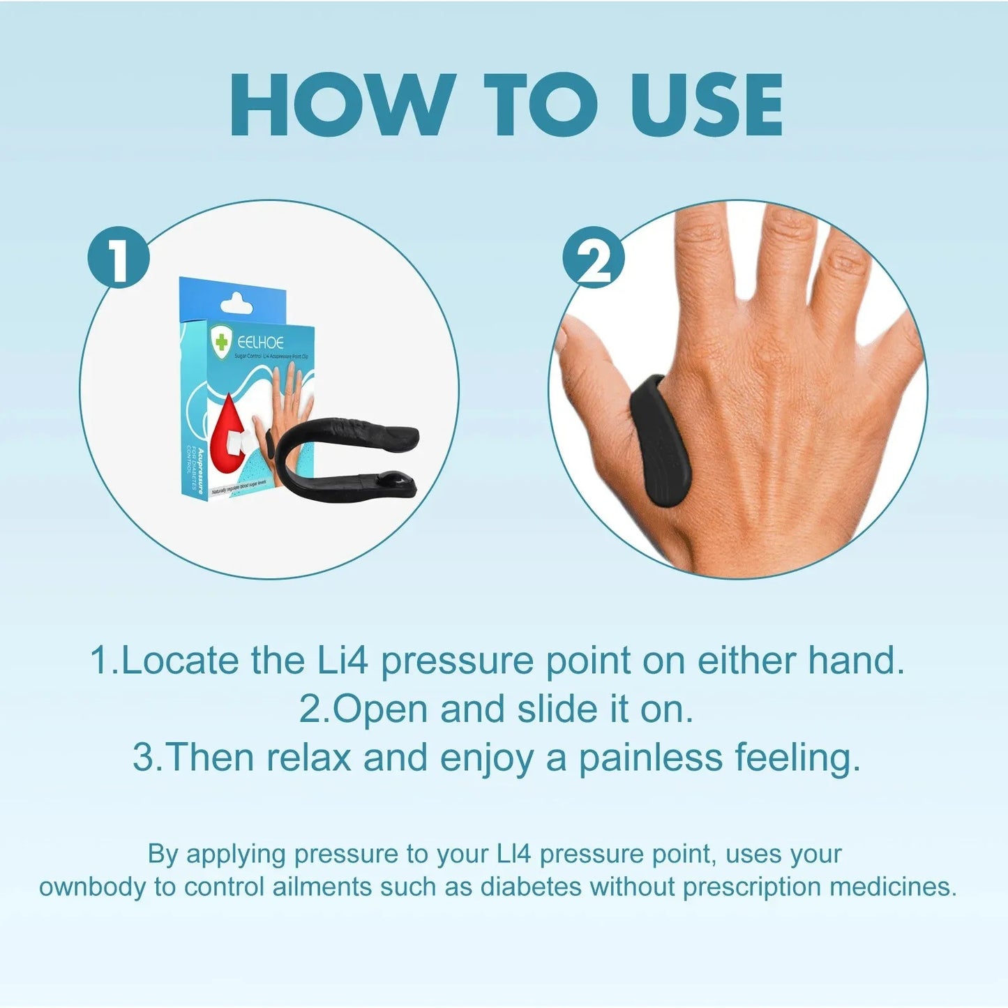 Sugar Control Li4 Acupressure Point Clip Device Headache, Migraine & Tension Relief Diabetes Machine
