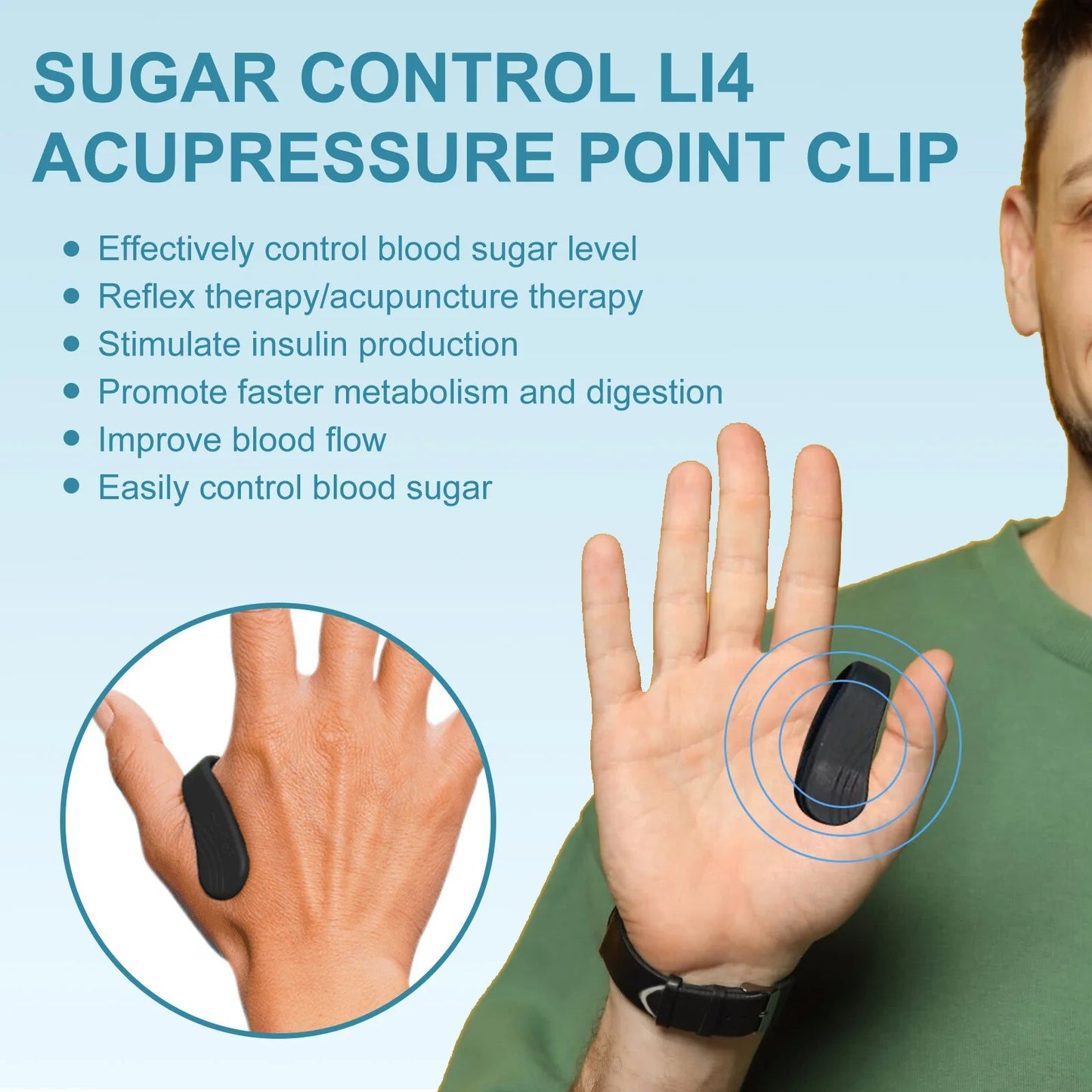 Sugar Control Li4 Acupressure Point Clip Device Headache, Migraine & Tension Relief Diabetes Machine