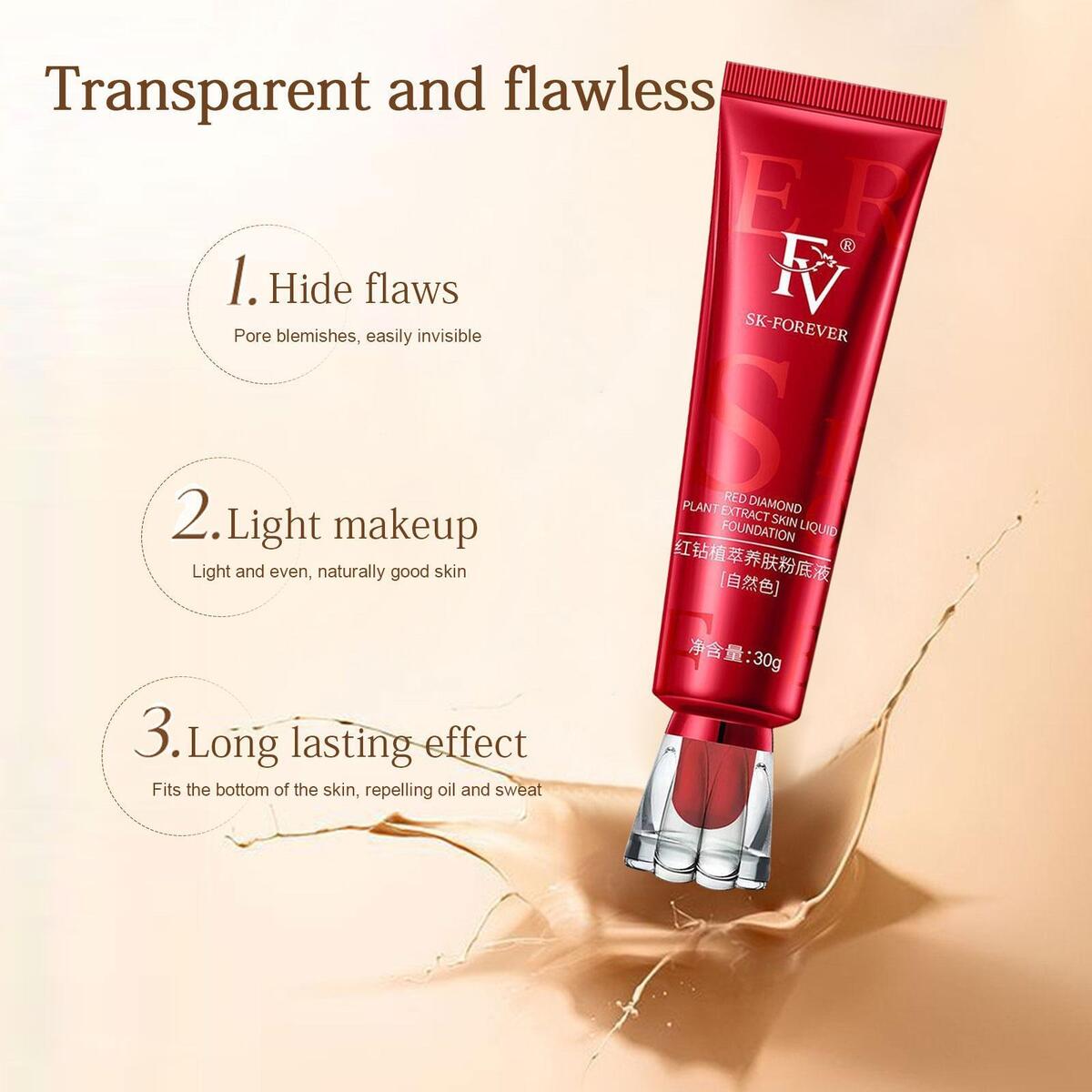 FV Liquid Foundation Waterproof Tube Real Diamond SK Forever 30g (IVORY/NATURAL)
